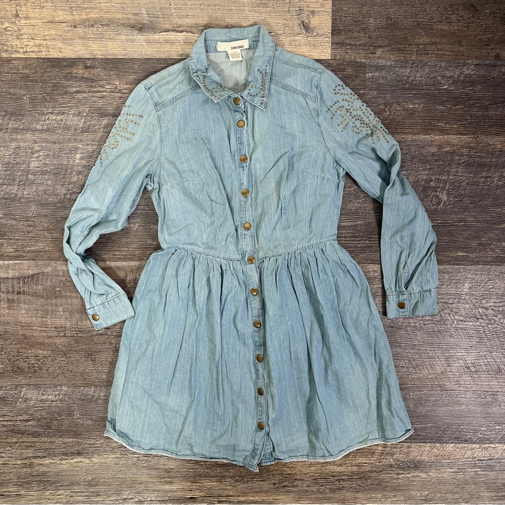 Sans Souci light wash blue denim fit and flare long sleeved dress small S B51